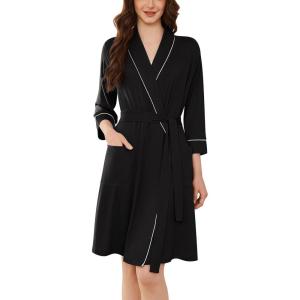 imageEkouaer Women Robes Shawl Collar Bathrobe Short Kimono Robe Soft Knit Bathrobes Ladies Sleepwear with Pockets SXXLBlack