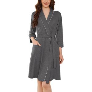 imageEkouaer Women Robes Shawl Collar Bathrobe Short Kimono Robe Soft Knit Bathrobes Ladies Sleepwear with Pockets SXXLDark Gray