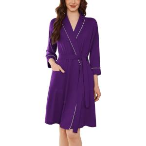 imageEkouaer Women Robes Shawl Collar Bathrobe Short Kimono Robe Soft Knit Bathrobes Ladies Sleepwear with Pockets SXXLDark Purple