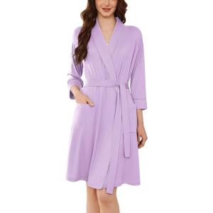 imageEkouaer Women Robes Shawl Collar Bathrobe Short Kimono Robe Soft Knit Bathrobes Ladies Sleepwear with Pockets SXXLLight Purple