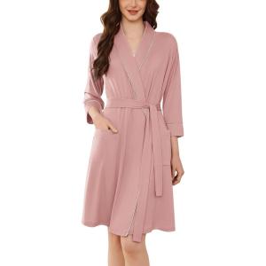 imageEkouaer Women Robes Shawl Collar Bathrobe Short Kimono Robe Soft Knit Bathrobes Ladies Sleepwear with Pockets SXXLLotus Pink