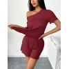 imageEkouaer 2 Packs Womens Pajama Set Short Sleeve Sleepwear Soft Top and Shorts Pjs Casual Outfits Lounge Set with PocketsBlackWine Red