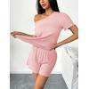 imageEkouaer 2 Packs Womens Pajama Set Short Sleeve Sleepwear Soft Top and Shorts Pjs Casual Outfits Lounge Set with PocketsGreenLight Pink