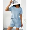 imageEkouaer 2 Packs Womens Pajama Set Short Sleeve Sleepwear Soft Top and Shorts Pjs Casual Outfits Lounge Set with PocketsNavy BlueLight Blue