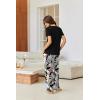 imageEkouaer Pajamas for Women Set Short Sleeve Pjs and Long Floral Print Pants Soft Sleepwear Casual Lounge Sets SXXLBlack Monstera