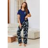 imageEkouaer Pajamas for Women Set Short Sleeve Pjs and Long Floral Print Pants Soft Sleepwear Casual Lounge Sets SXXLBlack Navy Floral