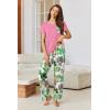 imageEkouaer Pajamas for Women Set Short Sleeve Pjs and Long Floral Print Pants Soft Sleepwear Casual Lounge Sets SXXLRose Pink Palm Leaves