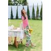 imageEkouaer Pajamas for Women Set Short Sleeve Pjs and Long Floral Print Pants Soft Sleepwear Casual Lounge Sets SXXLRose Pink Palm Leaves