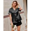 imageEkouaer Silk Satin Pajamas 2 Piece Pajamas for Women Set Button Down PJ Short Sleeve and Shorts Pjs Lounge SetsBlack