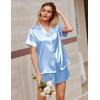 imageEkouaer Silk Satin Pajamas 2 Piece Pajamas for Women Set Button Down PJ Short Sleeve and Shorts Pjs Lounge SetsClear Blue