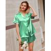 imageEkouaer Silk Satin Pajamas 2 Piece Pajamas for Women Set Button Down PJ Short Sleeve and Shorts Pjs Lounge SetsGreen
