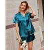 imageEkouaer Silk Satin Pajamas 2 Piece Pajamas for Women Set Button Down PJ Short Sleeve and Shorts Pjs Lounge SetsLake Blue