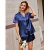 imageEkouaer Silk Satin Pajamas 2 Piece Pajamas for Women Set Button Down PJ Short Sleeve and Shorts Pjs Lounge SetsNavy Blue
