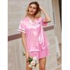 imageEkouaer Silk Satin Pajamas 2 Piece Pajamas for Women Set Button Down PJ Short Sleeve and Shorts Pjs Lounge SetsPink