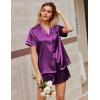 imageEkouaer Silk Satin Pajamas 2 Piece Pajamas for Women Set Button Down PJ Short Sleeve and Shorts Pjs Lounge SetsPurple