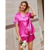 imageEkouaer Silk Satin Pajamas 2 Piece Pajamas for Women Set Button Down PJ Short Sleeve and Shorts Pjs Lounge SetsRose Red
