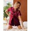 imageEkouaer Silk Satin Pajamas 2 Piece Pajamas for Women Set Button Down PJ Short Sleeve and Shorts Pjs Lounge SetsWine Red