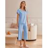 imageEkouaer Womens Cotton Pajamas Sets Short Sleeve Tops and Capri Pants Sleepwear Loungewear with PocketsBaby Blue