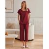 imageEkouaer Womens Cotton Pajamas Sets Short Sleeve Tops and Capri Pants Sleepwear Loungewear with PocketsBurgundy