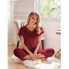 imageEkouaer Womens Cotton Pajamas Sets Short Sleeve Tops and Capri Pants Sleepwear Loungewear with PocketsBurgundy
