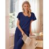 imageEkouaer Womens Cotton Pajamas Sets Short Sleeve Tops and Capri Pants Sleepwear Loungewear with PocketsNavy Blue