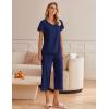 imageEkouaer Womens Cotton Pajamas Sets Short Sleeve Tops and Capri Pants Sleepwear Loungewear with PocketsNavy Blue