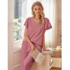 imageEkouaer Womens Cotton Pajamas Sets Short Sleeve Tops and Capri Pants Sleepwear Loungewear with PocketsPale Violet Red