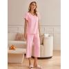 imageEkouaer Womens Cotton Pajamas Sets Short Sleeve Tops and Capri Pants Sleepwear Loungewear with PocketsPink