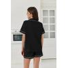 imageEkouaer Womens Waffle Knit Pajama Sets Short Sleeve Button Down Sleepwear Cozy Loungewear 2 Piece Pjs Shorts SetBlack