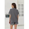 imageEkouaer Womens Waffle Knit Pajama Sets Short Sleeve Button Down Sleepwear Cozy Loungewear 2 Piece Pjs Shorts SetDark Gray