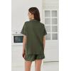 imageEkouaer Womens Waffle Knit Pajama Sets Short Sleeve Button Down Sleepwear Cozy Loungewear 2 Piece Pjs Shorts SetDark Olive Green