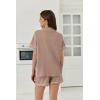 imageEkouaer Womens Waffle Knit Pajama Sets Short Sleeve Button Down Sleepwear Cozy Loungewear 2 Piece Pjs Shorts SetKhaki