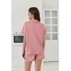 imageEkouaer Womens Waffle Knit Pajama Sets Short Sleeve Button Down Sleepwear Cozy Loungewear 2 Piece Pjs Shorts SetOld Rose
