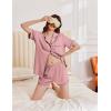 imageEkouaer Womens Waffle Knit Pajama Sets Short Sleeve Button Down Sleepwear Cozy Loungewear 2 Piece Pjs Shorts SetOld Rose