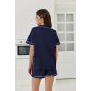 imageEkouaer Womens Waffle Knit Pajama Sets Short Sleeve Button Down Sleepwear Cozy Loungewear 2 Piece Pjs Shorts SetPrussian Blue
