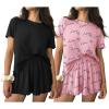 imageEkouaer 2 Packs Womens Pajama Set Short Sleeve Sleepwear Soft Top and Shorts Pjs Casual Outfits Lounge Set with PocketsBlackPink Herat