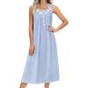 imageEkouaer Nightgowns for Women Cotton Long Night Gown Sleeveless Sleep Dress Victorian Nightdress Ladies Sleepwear SXXXLLight Blue