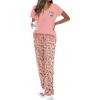 imageEkouaer Pajamas for Women Set Short Sleeve Pjs and Long Floral Print Pants Soft Sleepwear Casual Lounge Sets SXXLOrange Pink Floral
