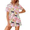imageEkouaer Silk Satin Pajamas 2 Piece Pajamas for Women Set Button Down PJ Short Sleeve and Shorts Pjs Lounge Sets1pink With Tiger