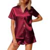 imageEkouaer Silk Satin Pajamas 2 Piece Pajamas for Women Set Button Down PJ Short Sleeve and Shorts Pjs Lounge SetsWine Red