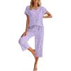 imageEkouaer Womens Cotton Pajamas Sets Short Sleeve Tops and Capri Pants Sleepwear Loungewear with PocketsPurple Love Star