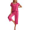 imageEkouaer Womens Cotton Pajamas Sets Short Sleeve Tops and Capri Pants Sleepwear Loungewear with PocketsRose
