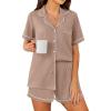 imageEkouaer Womens Waffle Knit Pajama Sets Short Sleeve Button Down Sleepwear Cozy Loungewear 2 Piece Pjs Shorts SetKhaki