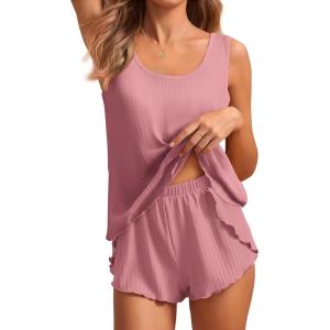imageEkouaer 2 Pieces Womens Tank Top Pajamas Set Soft Sleepwear Sleeveless Cami and Shorts Summer Loungewear Pjs SetDeep Pink