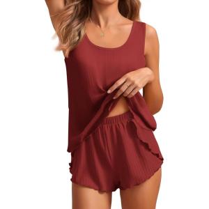 imageEkouaer 2 Pieces Womens Tank Top Pajamas Set Soft Sleepwear Sleeveless Cami and Shorts Summer Loungewear Pjs SetWine Red