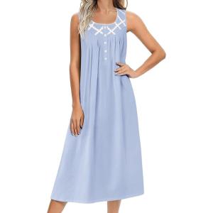 imageEkouaer Nightgowns for Women Cotton Long Night Gown Sleeveless Sleep Dress Victorian Nightdress Ladies Sleepwear SXXXLLight Blue