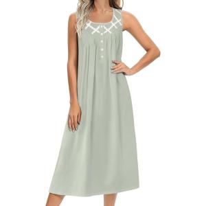 imageEkouaer Nightgowns for Women Cotton Long Night Gown Sleeveless Sleep Dress Victorian Nightdress Ladies Sleepwear SXXXLLight Green