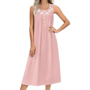 imageEkouaer Nightgowns for Women Cotton Long Night Gown Sleeveless Sleep Dress Victorian Nightdress Ladies Sleepwear SXXXLLight Pink