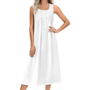 imageEkouaer Nightgowns for Women Cotton Long Night Gown Sleeveless Sleep Dress Victorian Nightdress Ladies Sleepwear SXXXLWhite