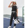 imageEkouaer Lounge Sets for Women Two Piece Pajama Set Short Sleeve Crewneck Jogger Outfits and Sweatpants Tracksuit with PocketsBlack